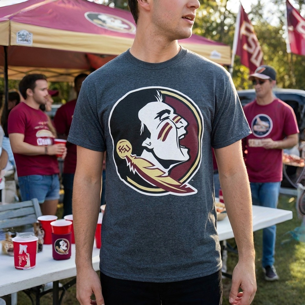 Florida State Seminoles FSU T-Shirt Men M Heather Charcoal MV Sport Big Logo
